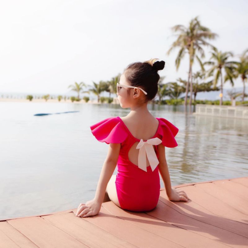 [SIÊU PHẨM] 🐳🐳Set áo tắm bé gái hở lưng đính nơ siêu xinh 🏖️🏖️