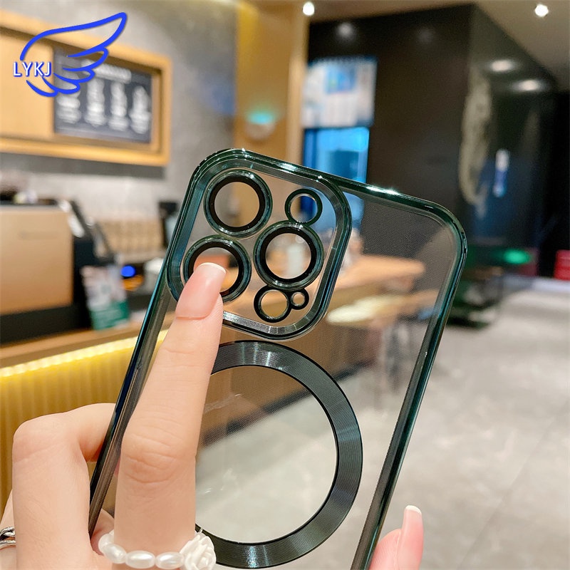 Ốp Điện Thoại TPU Trong Suốt Mạ Từ Tính Chống Nước Chống Rơi Cho iPhone 13 14 pro 11 pro max 12 14 plus