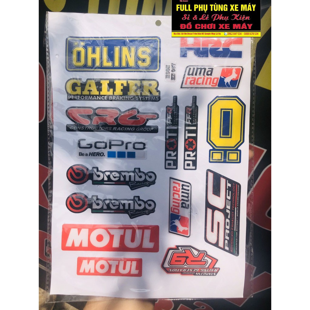 Tấm Tem dán xe chữ Ohlins,HRC MOTUL lớn nhỏ vvv mã HN 067