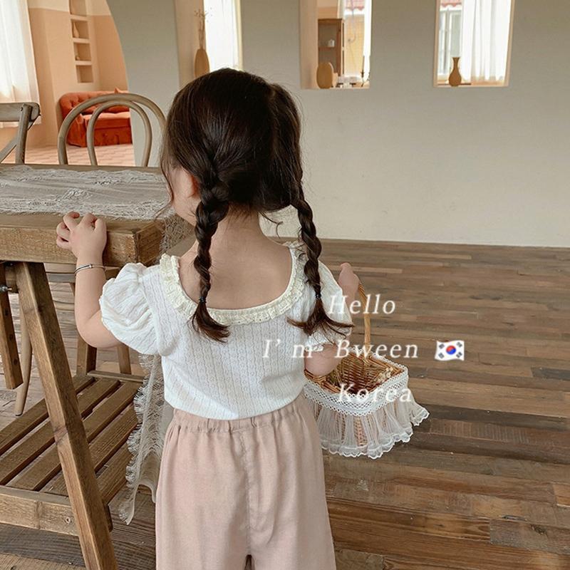 Áo Thun Tay Ngắn Cổ Tròn Phối Ren Mỏng Thoáng Khí Thời Trang Mùa Hè Dành Cho Bé Gái 0507