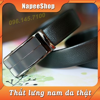 Dây lưng nam NP25_15 da bò thật (lớp da bò thứ nhất) bền đẹp, mặt được làm bằng hợp kim cao cấp sáng bóng, khóa tự động