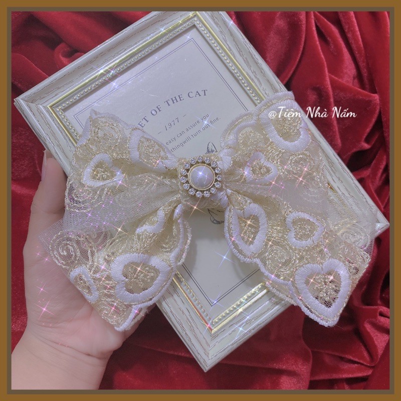 🎀 KẸP TÓC NƠ REN TO SANG CHẢNH - [Nhà Nấm handmade]