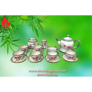 Ấm trà Bát Tràng dáng chóe nhiều họa tiết vẽ tay 100%