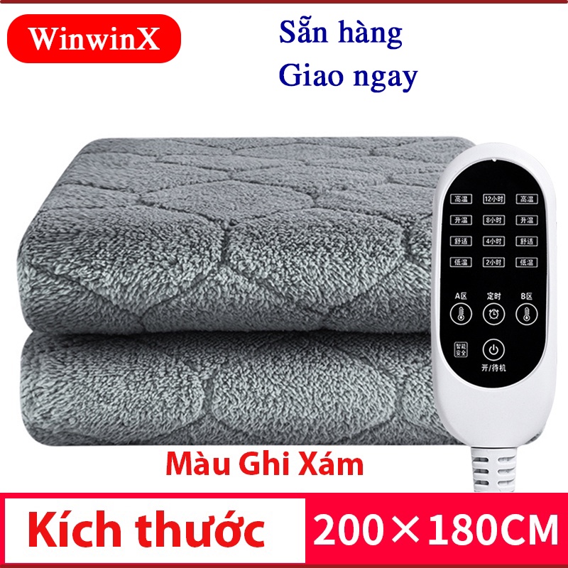 Chăn điện Korea làm ấm hai vùng độc lập có điều khiển hẹn giờ nhiều kích cỡ 180x200cm