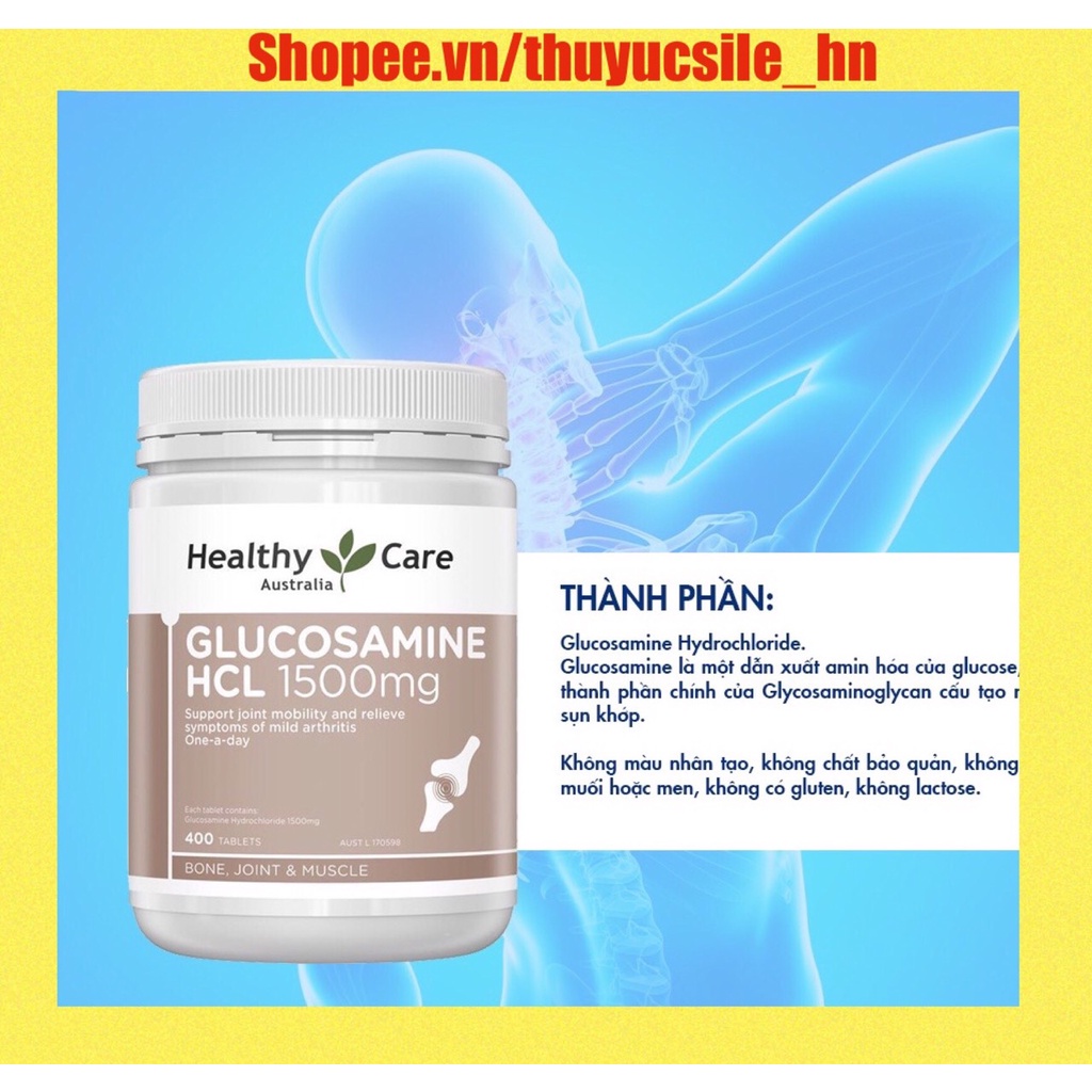 Viên uống hỗ trợ xương khớp Glucosamine HCL 1500mg Healthy Care Úc, 400 viên