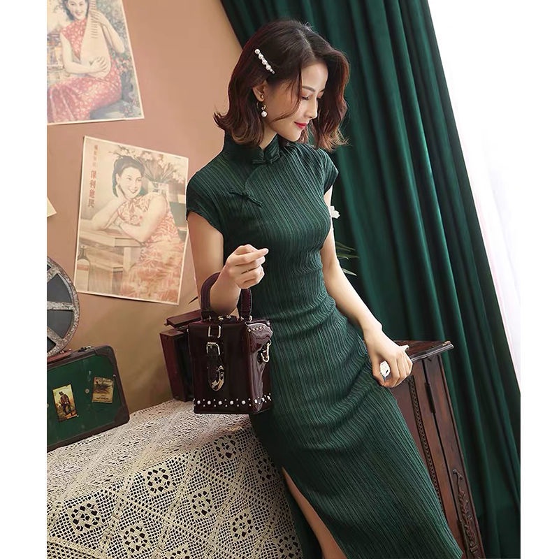 ❦☊Năm 2021 mùa hè mới tính khí retro váy sườn xám dài cũ Thượng Hải cao cấp váy sườn xám đàn hồi khí quyển