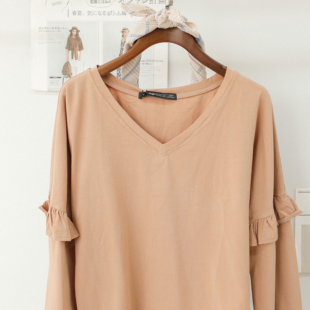 Áo Dài Tay Nữ Freesize MOMOCO Thiết Kế Tay Bèo 2 Tầng Cổ Tim M1798