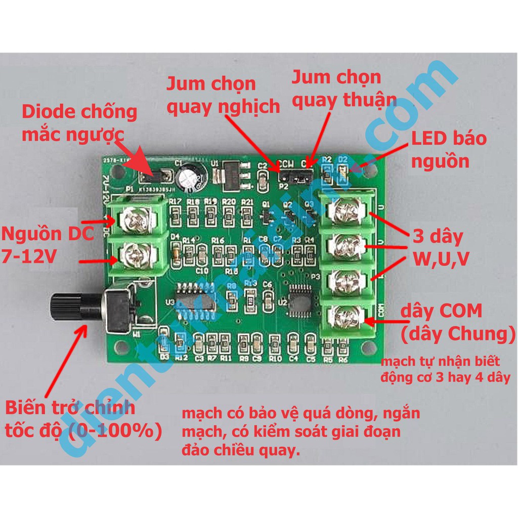 module điều khiển động cơ brushless, không chổi than 7-12V, 1.2A, biến trở chỉnh tốc độ kde4578