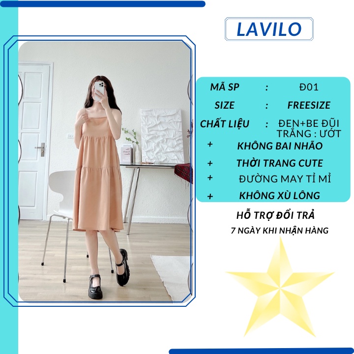 Váy 2 dây dáng dài suông Maxi ulzzang dự tiệc đi chơi mặc nhà chất vải đũi LAVILO Đ01