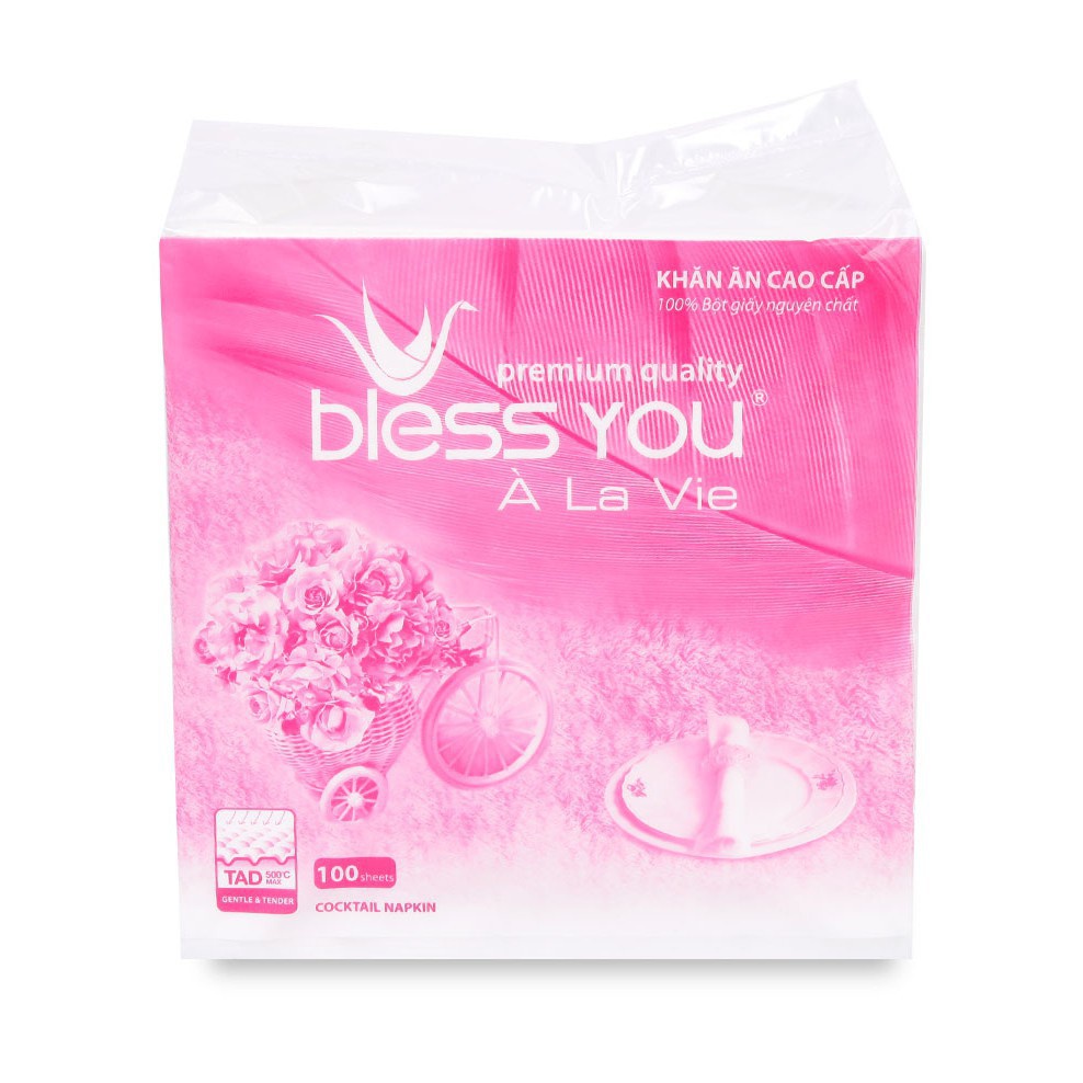 Khăn giấy ăn Bless You À La Vie 1 lớp gói 100 tờ 33cm x 33cm