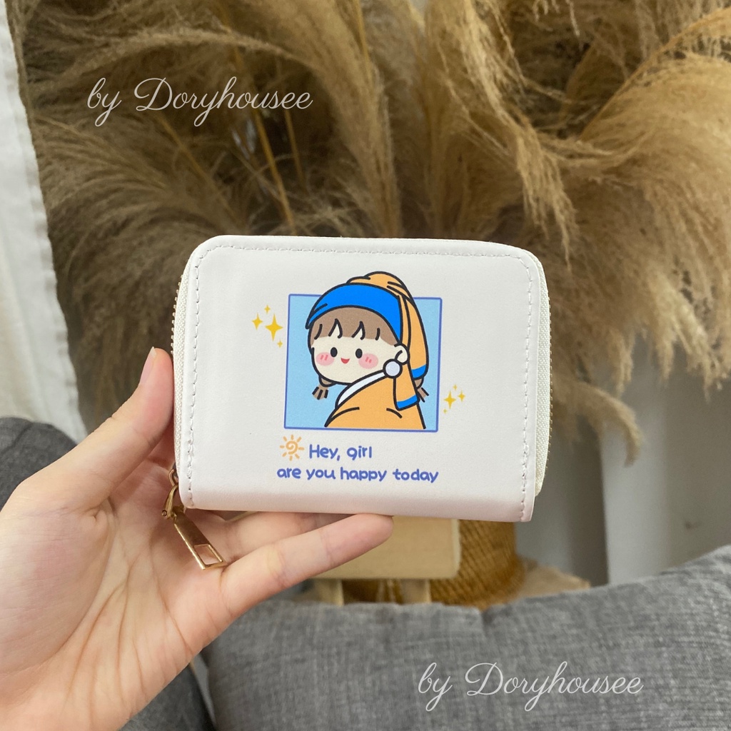 Ví nữ cầm tay bỏ túi mini có khoá kéo, nhiều ngăn đựng thẻ nhỏ gọn, hoạ tiết hoạt hình cute