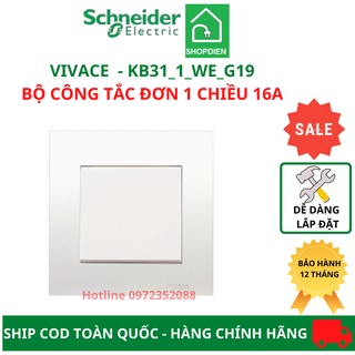 Bộ công tắc đơn 1 chiều 16ax loại vuông schneider vivace kb31_1_we_g19 86mmx 86mm - đế vuông - màu trắng