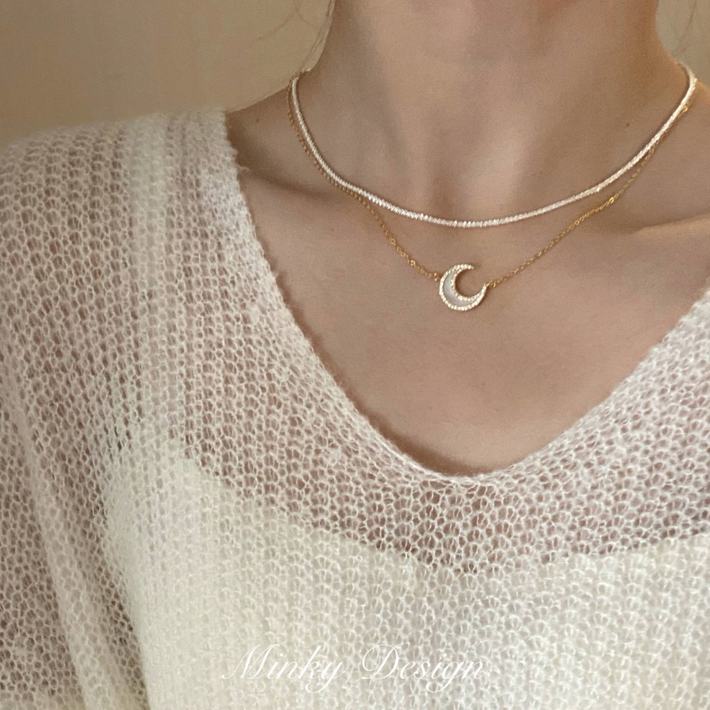 Dây Chuyền Hai Lớp Thiết Kế Gợn Sóng Mặt Trăng Lấp Lánh Phong Cách Mới Thời Trang Mùa Hè Dành Cho Nữ