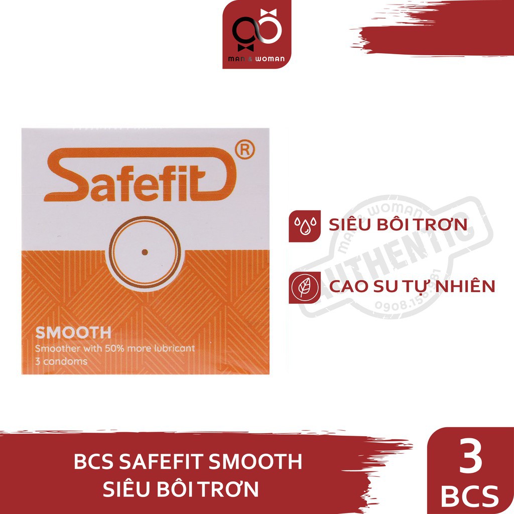 [G01] Bao cao su Siêu mỏng, Nhiều gel bôi trơn SafeFit Smooth Hộp 3 cái CON409 S014