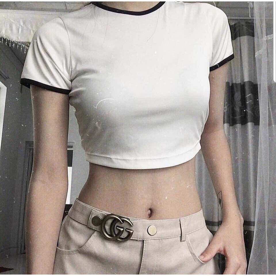 Áo Body Nữ - Áo croptop viền đen trắng thun nữ LE53