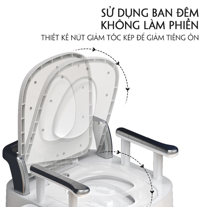 Bồn cầu di động, toilet khử mùi dành cho người già, có tay vịn, tựa lưng, nhựa ABS siêu bền