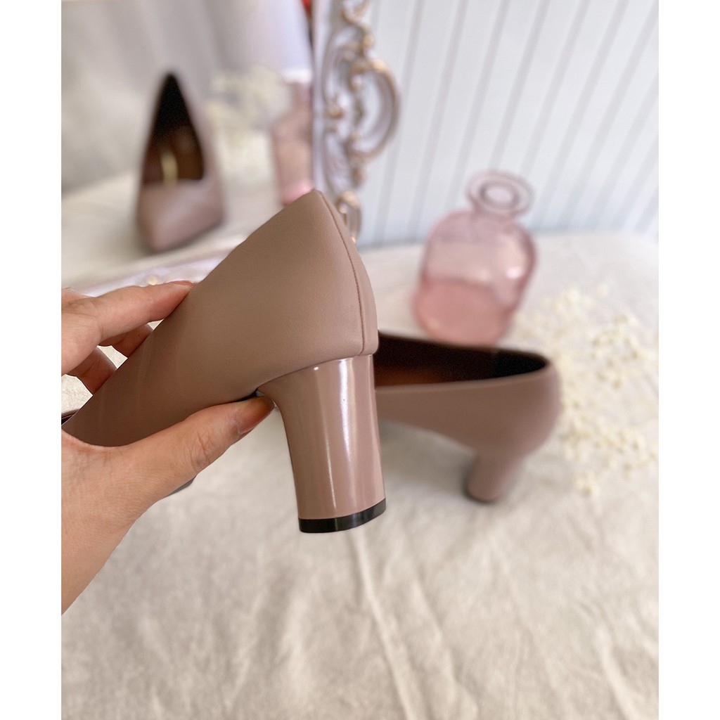 Giày Cao Gót Nữ JOTI Daniel 3257VN5 - Mũi Nhọn Bít Gót Đế Trụ Cao 5cm Da Mờ - Mang Công Sở Dự Tiệc