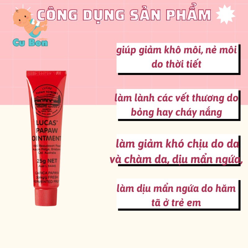 Kem dưỡng da đa năng Lucas' Papaw Ointment 25ml MOON21 kem đu đủ, kem nẻ cho bé, kem bôi nẻ, kem nẻ trẻ em