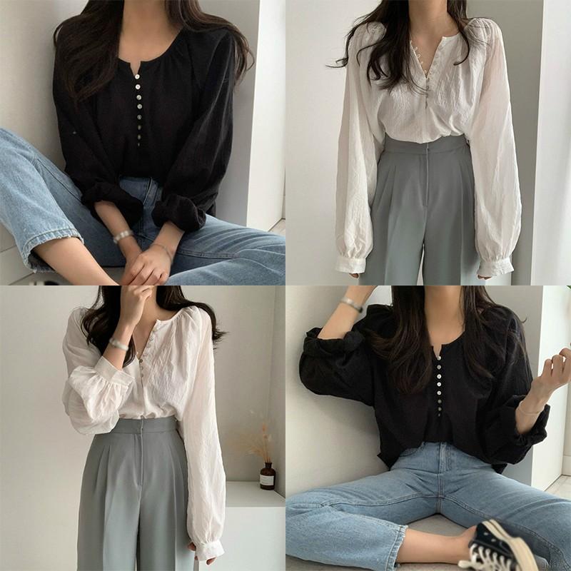  Áo Sơ Mi Cổ Chữ V Tay Phồng Cài Khuy Phong Cách Thanh Lịch Thời Trang Cho Phụ Nữ | BigBuy360 - bigbuy360.vn