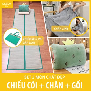 Bộ 3 Món Chiếu, Chăn, Gối Văn Phòng Chất Đẹp, Mịn (Video + Ảnh Thật)
