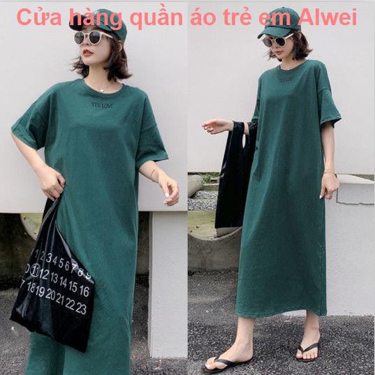 quần bộThời trang bà bầu quần áo mùa hè plus size blouse phiên bản hàn quốc thun cotton dài tay ngắn qua đầu gối