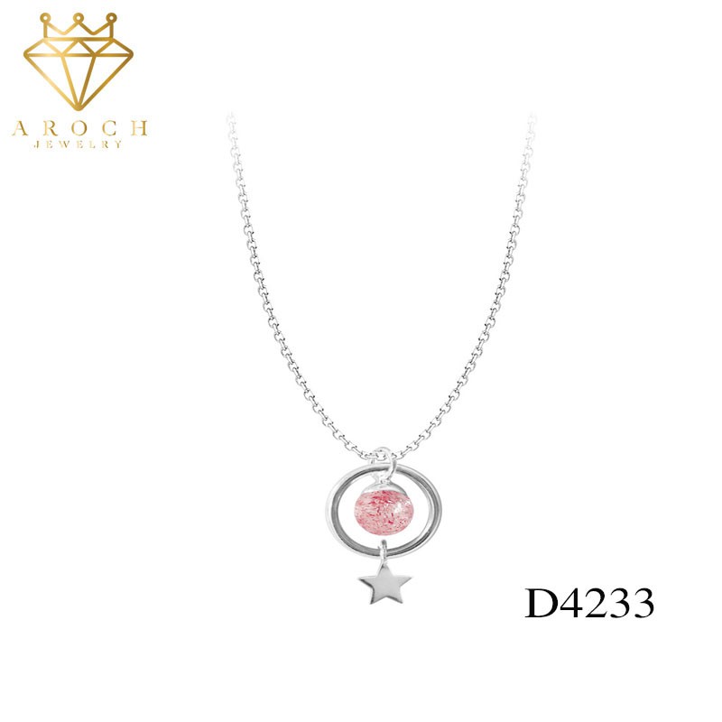 Dây chuyền bạc Ý s925 ngôi sao 5 cánh nhỏ tươi gắn đá dâu tây màu hồng D4233 - AROCH Jewelry