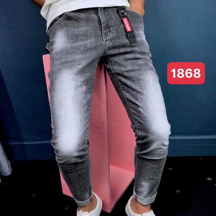 Quần jeans nam màu xám nhạt trơn không rách gối  chất jean bò cao cấp co dãn 4 chiều cực đẹp rin trơn from dáng skinny A