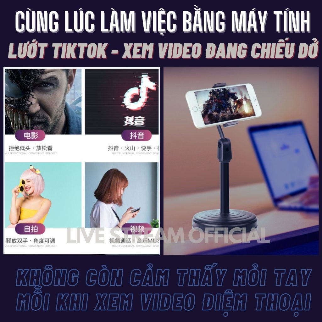 Giá đỡ điện thoại livestream để bàn xoay 360 điều chỉnh độ cao kẹp giữ chắc chắn chống rung lắc - Live Stream Official | BigBuy360 - bigbuy360.vn