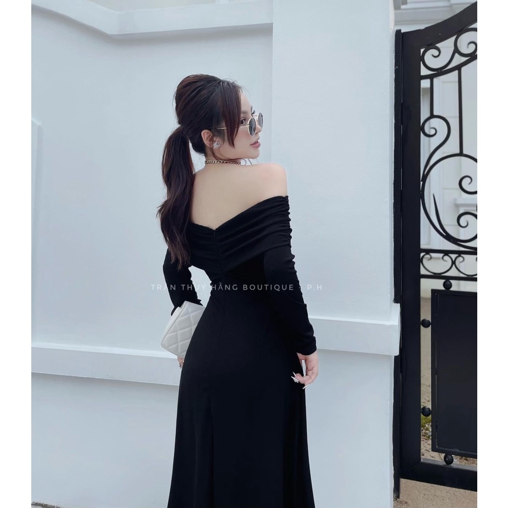 Đầm Body Trể Vai Dáng Dài Cách Điệu