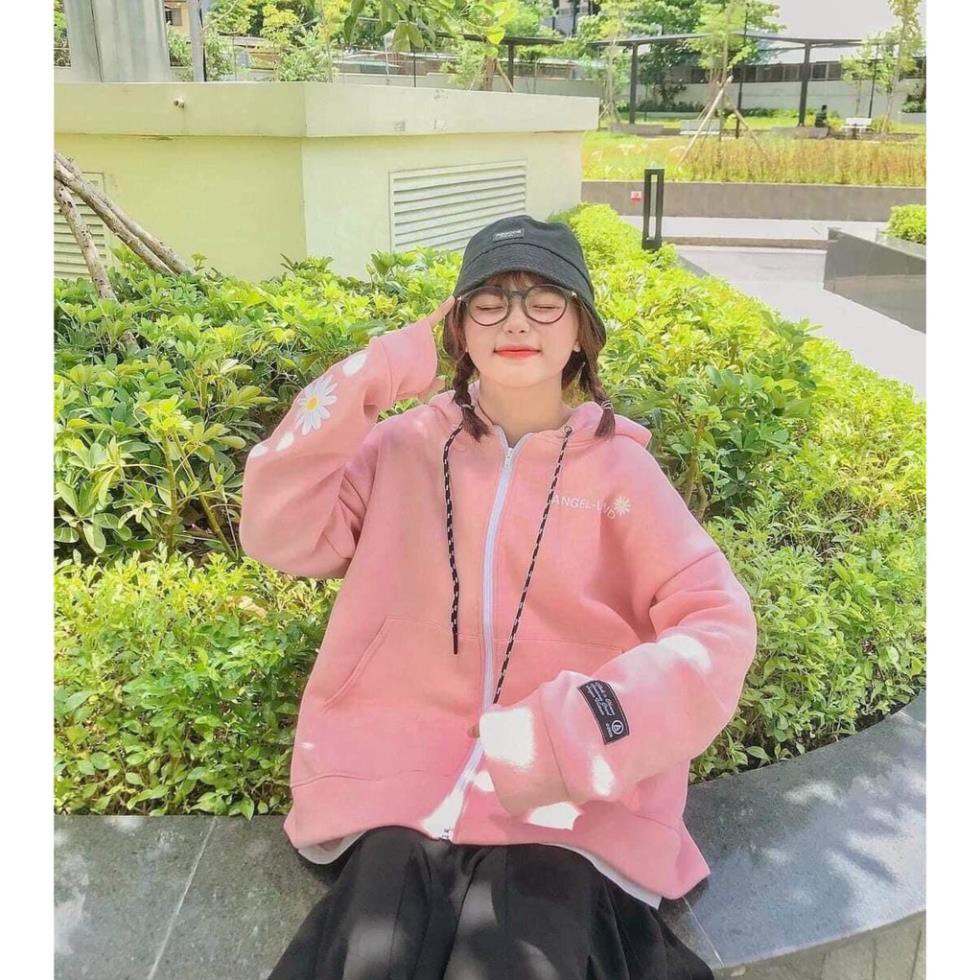 Áo khoác hoodie nỉ trơn hoa cúc Unisex - Thun tay dài sweater form rộng có mũ dáng suông basic ulzzang nam nữ HOT