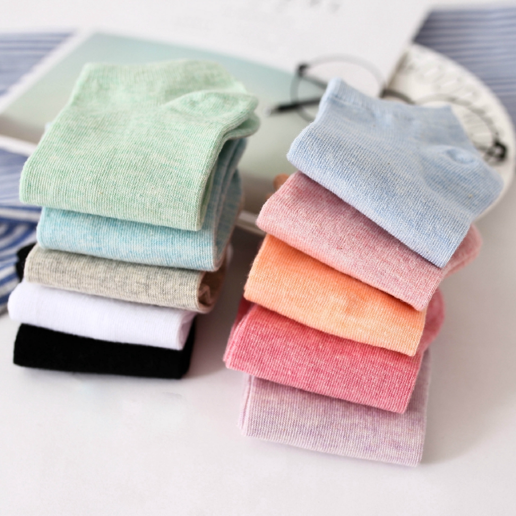 Đôi Tất Cotton Màu Trơn Thoáng Khí Xinh Xắn Cho Nữ