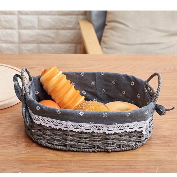 Giỏ cói lót vải đựng mỹ phẩm, đựng đồ cá nhân, trang trí kệ, chụp ảnh sản phẩm decor xinh xắn Hình bầu dục có quai | BigBuy360 - bigbuy360.vn