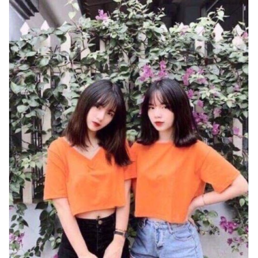 Áo Thun Croptop Cổ Tim Đủ Màu Siêu Dễ Thương