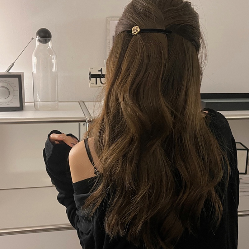 Kẹp Tóc Nhung Phẳng Đính Hoa Trà Thời Trang Cho Nữ