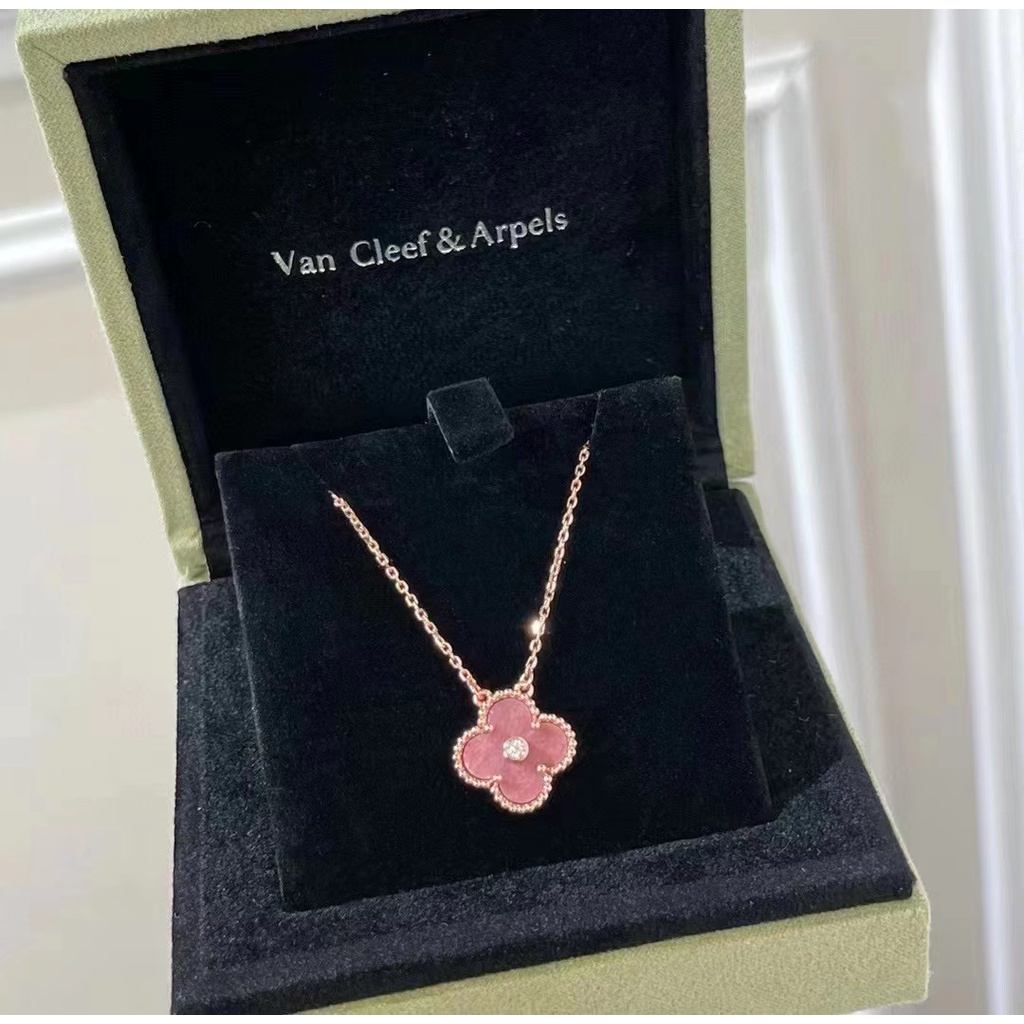 Dây Chuyền Mặt Cỏ Bốn Lá Đính Đá Hồng 18k Phiên Bản Giới Hạn Phong Cách Mới Năm 2021