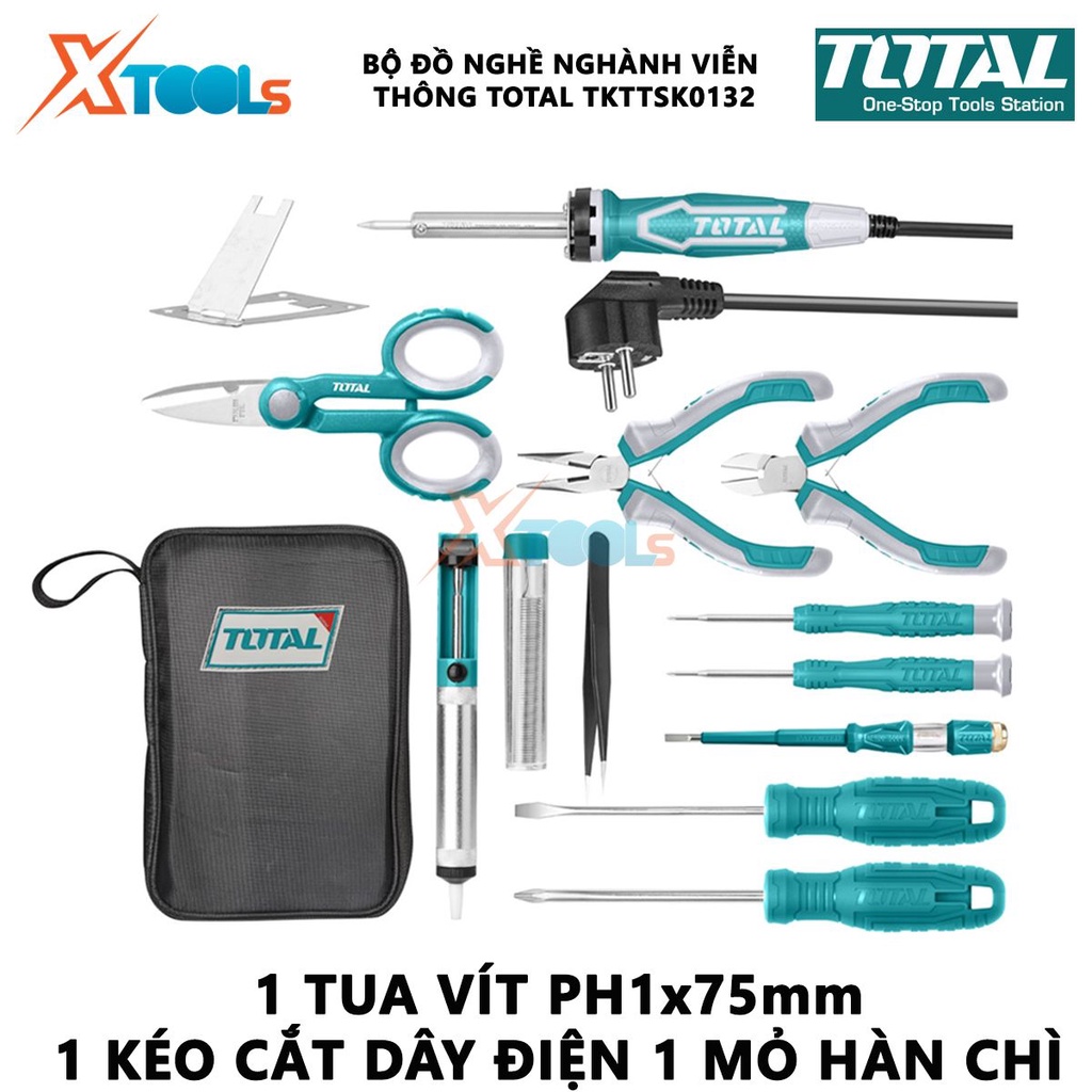 Bộ đồ nghề ngành viễn thông 13 chi tiết TOTAL TKTTSK0132 | giúp sữa chữa, lắp ráp, bảo dưỡng [CHÍNH HÃNG] [XTOOLs]
