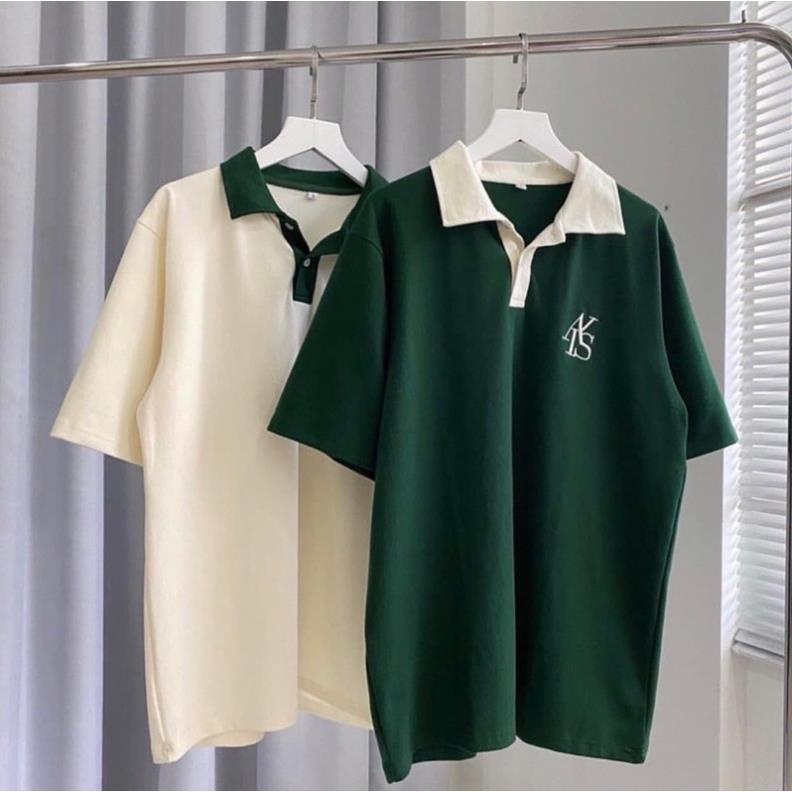 Áo Thun Polo Cổ Đức Form Rộng ATYS 2 Màu Xanh Lá/ Kem Chất Thun Cotton Nam Nữ Unisex (Hàng Sẵn)