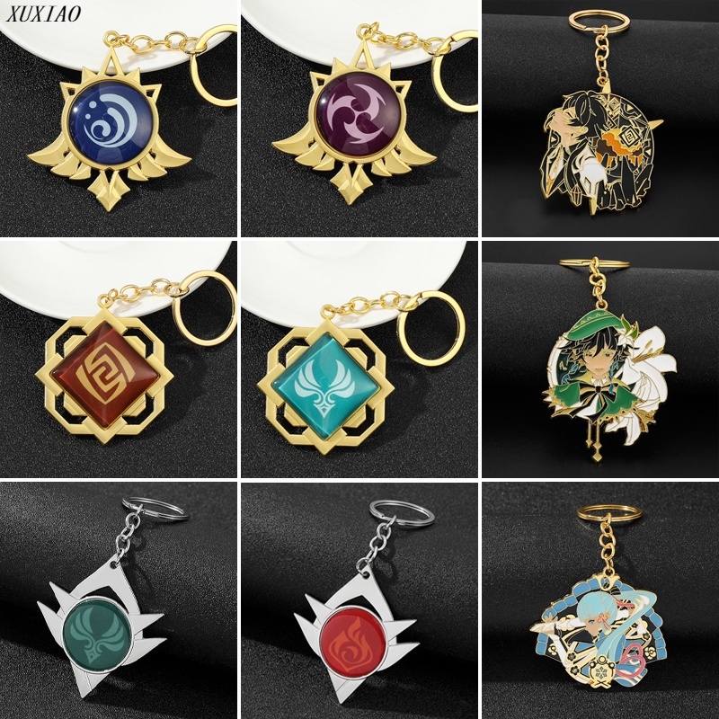 Móc Khóa Mặt Hình Nhân Vật Hoạt Hình Hai Mặt Kính Dạ Quang 35 Kiểu Genshin Peripheral Eye of God Bằng Kim Loại