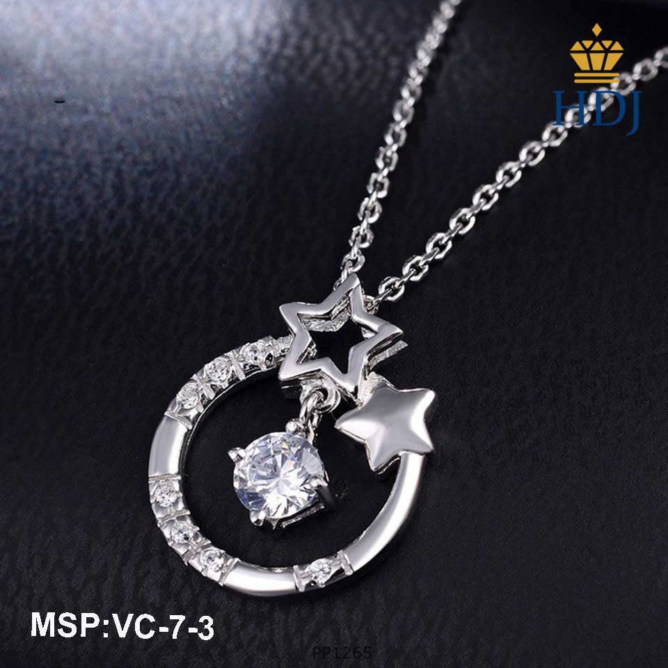 Vòng Cổ bạc Ý 925 Hình Ngôi sao may mắn gắn đá nhiều màu trang sức cao cấp HDJ mã VC-7-3 Hàng Xuất Khẩu