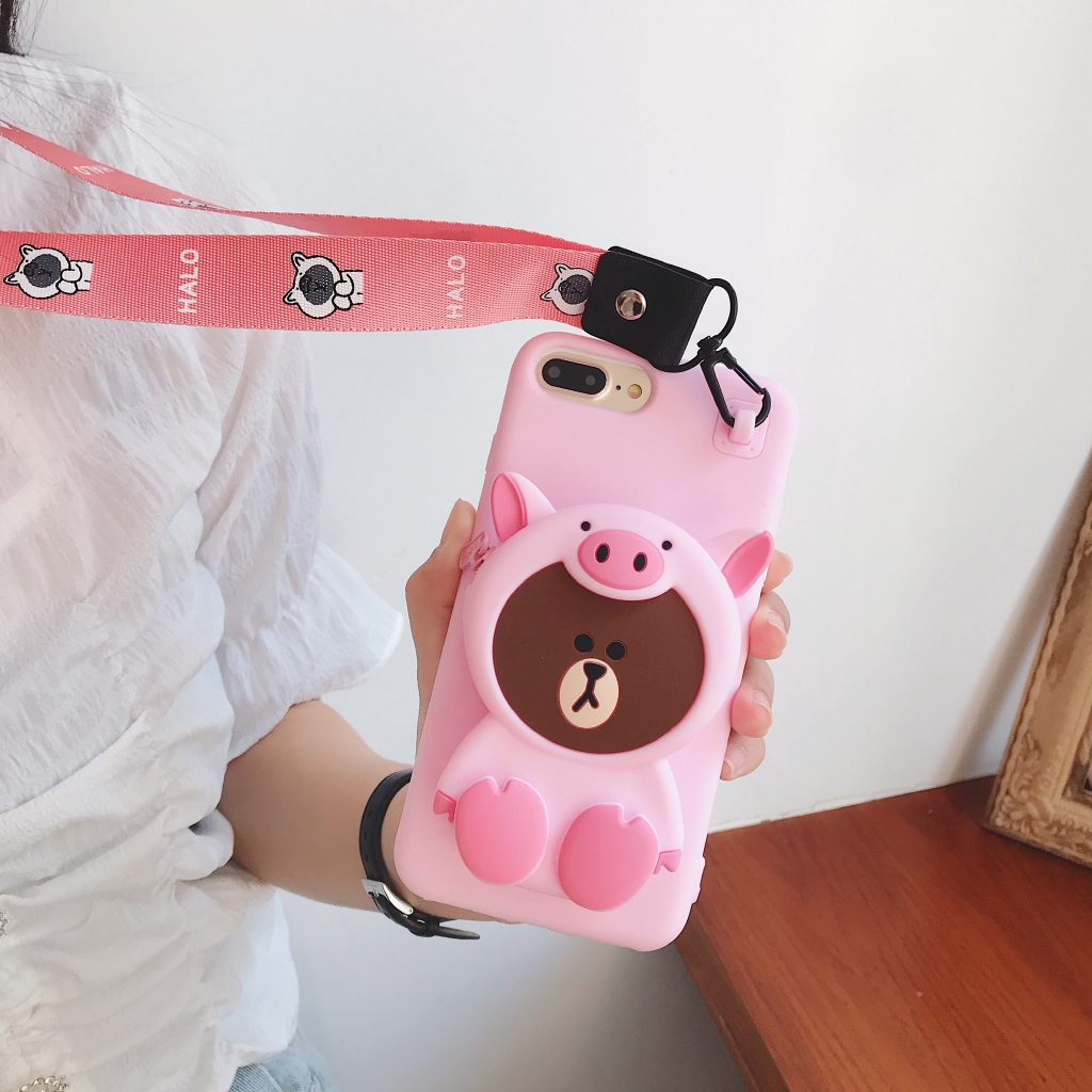 Ốp Điện Thoại Có Túi Đựng Tiền Xu Hình Chú Heo Xinh Xắn Kèm Dây Đeo Dành Cho Iphone 11pro Max Xs Max Xr 7plus | BigBuy360 - bigbuy360.vn