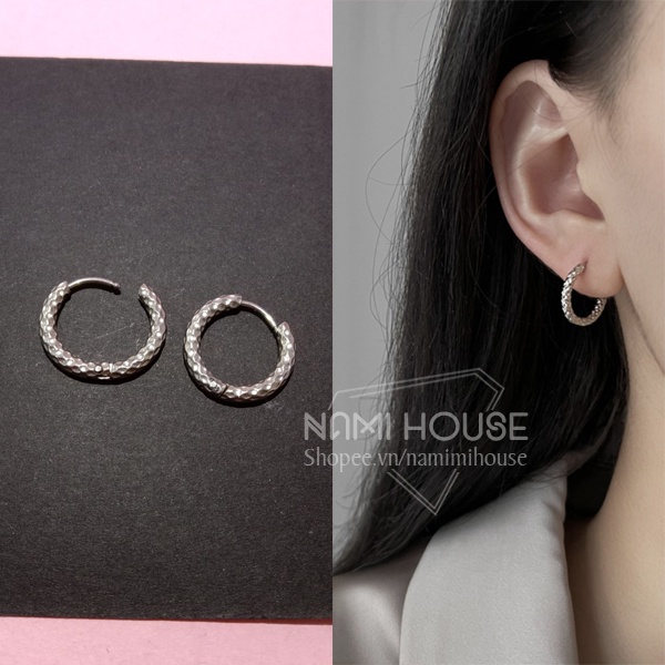 Bông tai khoen tròn viền gân mẫu mới dày dặn phụ kiện trang sức unisex khuyến mãi - nami house