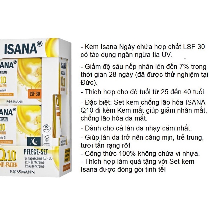 Kem dưỡng da Isana Q10 giảm nhăn chống lão hóa ngày và đêm 50ml - Hàng nội địa Đức