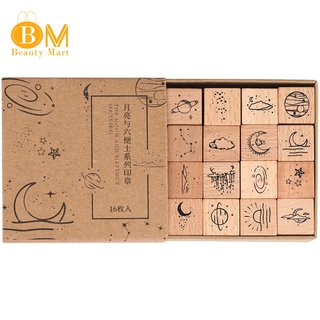 Set 16 Con Dấu Hình Các Hành Tinh Và Mặt Trăng Bằng Gỗ Độc Đáo Phong Cách Vintage