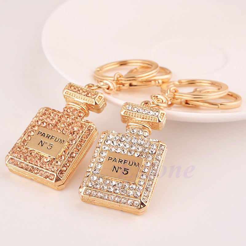 Móc Khóa Kim Loại Hình Chai Nước Hoa Đính Đá Sang Trọng