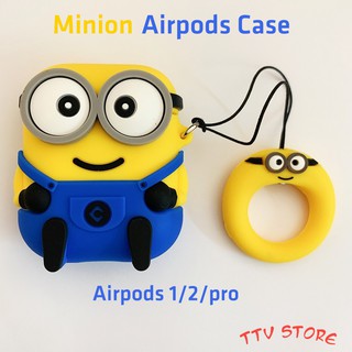 Case Airpods - Ốp bảo vệ tai nghe Airpods 1,2, Pro hình Minion hai mắt cute kèm dây đeo ngón tay