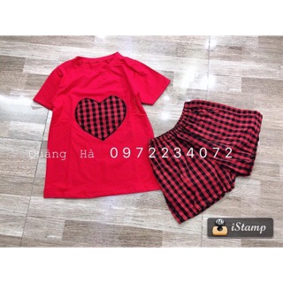 Set áo tim quần kẻ caro