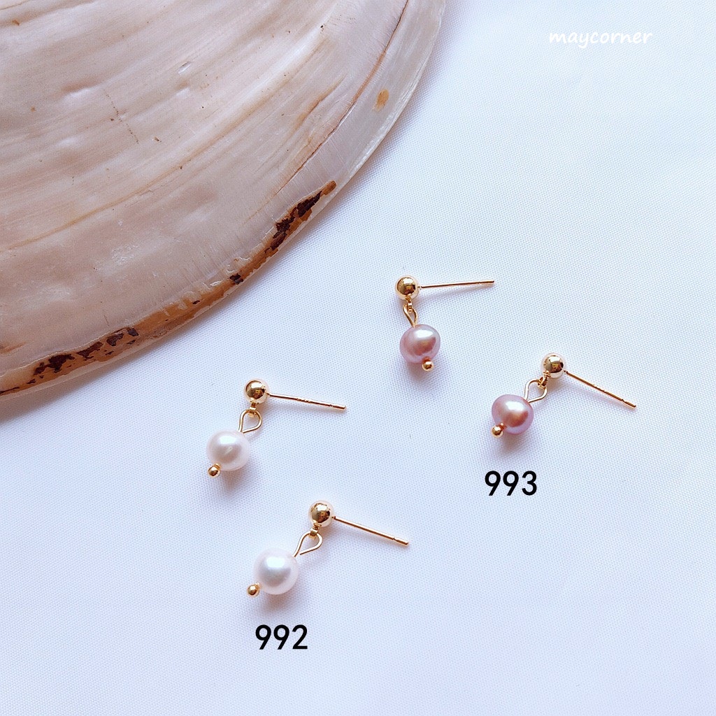 Khyên tai cap cấp mạ bạc 925 ngọc trắng hồng xinh xắn