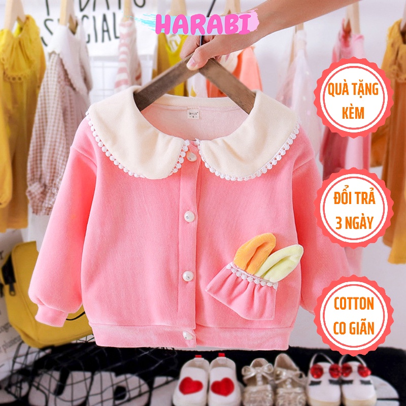 Áo khoác cho bé gái 1 2 3 4 tuổi - Áo len cho bé gái cổ tròn dễ thương - HARABI SHOP