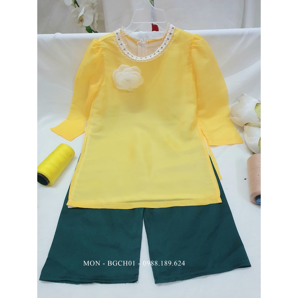 Áo Dài Cách Tân Bé Gái Màu Vàng Mon Cho Bé Từ 8kg Đến 29kg