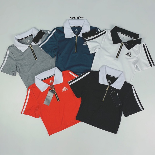 Áo Croptop Cổ Trụ Tay 3 Sọc Phối Dây Kéo Đồng Siêu Xịn